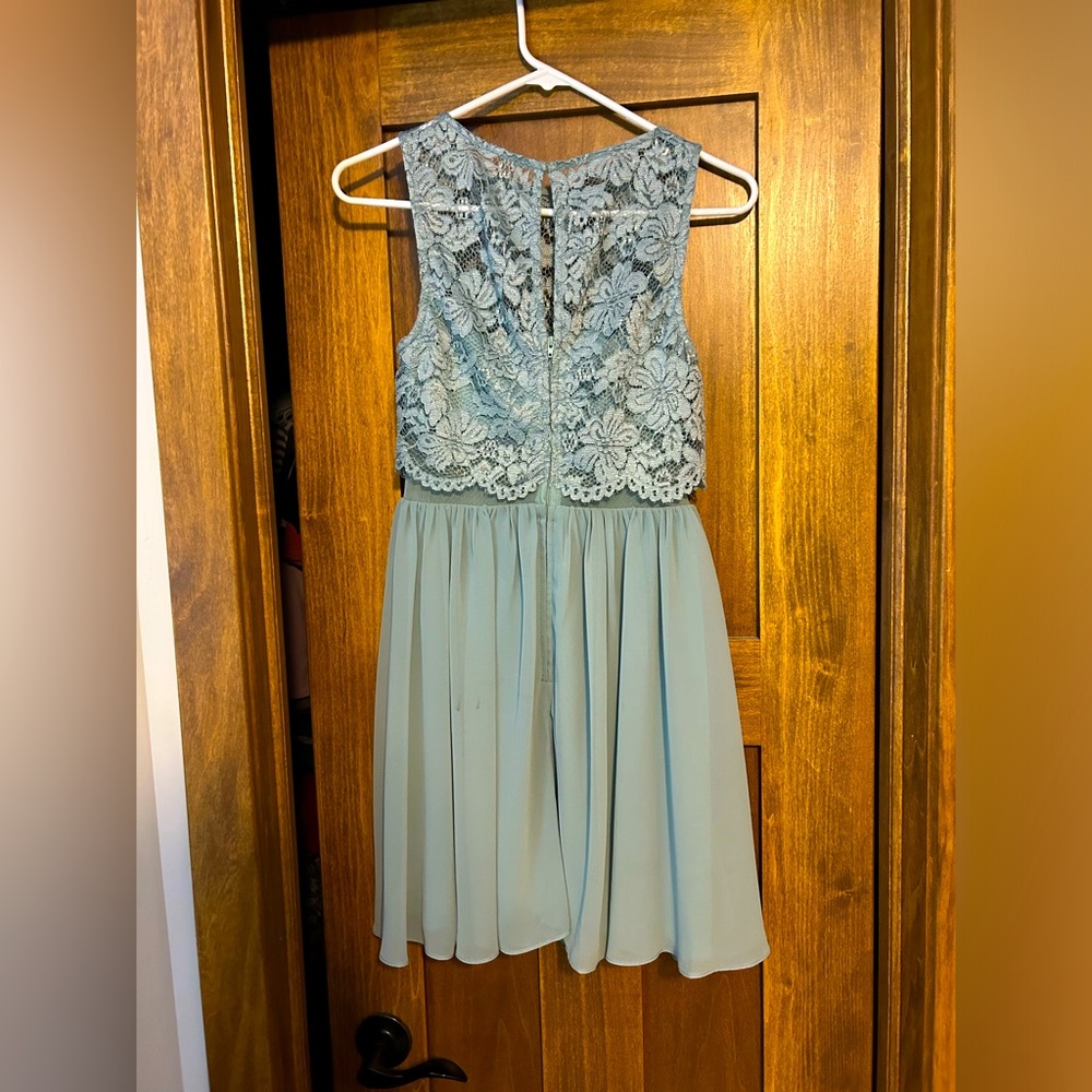 Teal mini dress with mesh